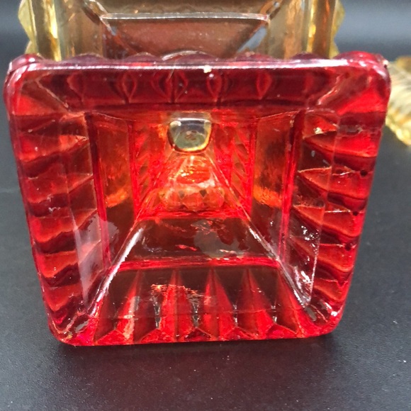 Vintage Amber Red Pedestal Wedding Box Candy/Trinket Jeanette Glass Dish W/Lid - Picture 8 of 9